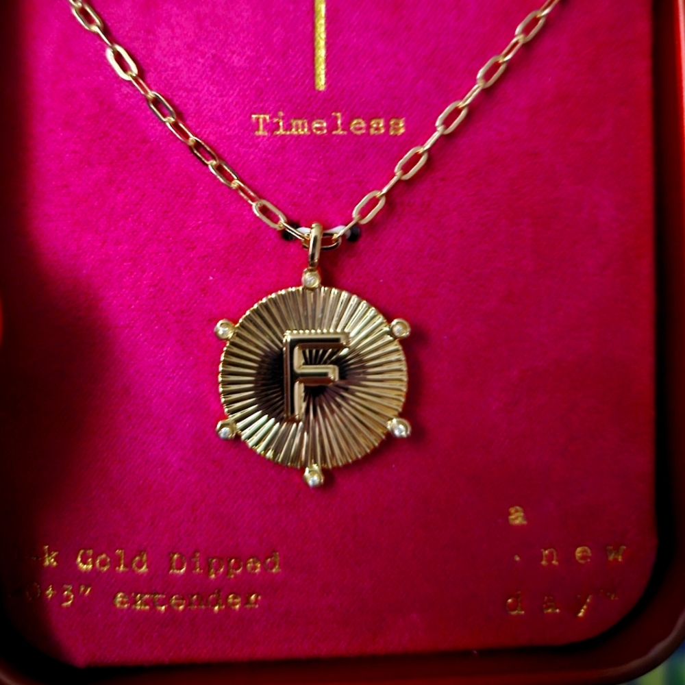 14K Gold-Dipped Diamond Ray Disc Initial Pendant Necklace from A New Day 'F'
